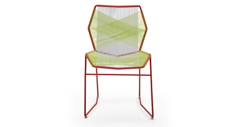 Çamlıca - Sekizgen Yeşil-Beyaz Örgülü Kırmızı Metal Sandalye (1)