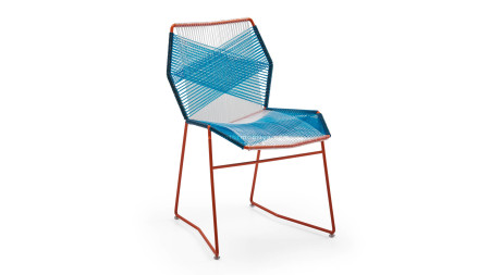 Çamlıca - Sekizgen Mavi-Beyaz Örgülü Kırmızı Metal Sandalye