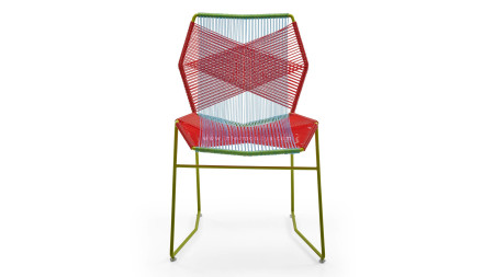 Çamlıca - Sekizgen Mavi-Kırmızı Örgülü Kırmızı Metal Sandalye (1)